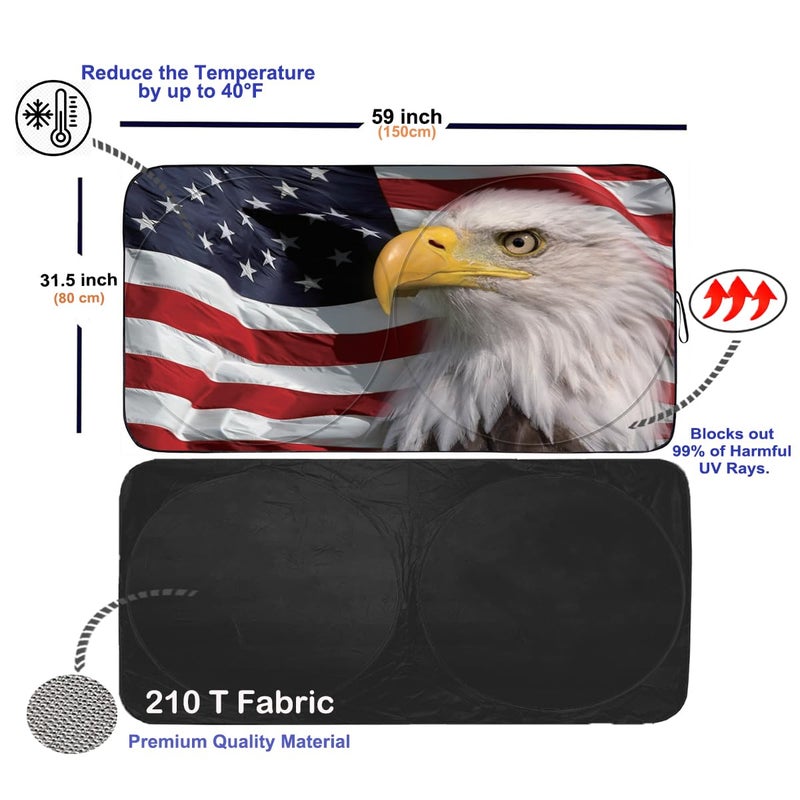 Güvenç Gven Car Shade Patriotic Car Sun Shade with USA Flag Car Front Windshield Shade for Heat Protection Patriotic Car Accessories American Flag for Car Pickup Truck SUV (Flag, S) - Image 2